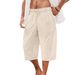 Men's Clothing Cotton And Linen Casual Multi Pocket Beach Shorts Solid Color Loose Shorts_viptrois.com