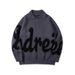 Vintage Lettering Jacquard Knit Sweater – Unisex Oversized Crewneck Pullover For Men & Women, Soft Yarn Long Sleeve Casual Fall/Winter Top_viptrois.com