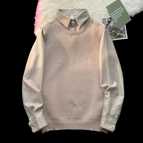 2026 Two-Piece Sweater Winter Warm Shirt Korean Style Trendy 2024 Thick Casual Jacket Men's Wholesale_viptrois.com