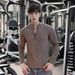 Autumn Winter American Style Slim Fit Thermal Base Layer T-Shirt Warm Top Fitness Sports Men Half-Zip Round Neck Long_viptrois.com