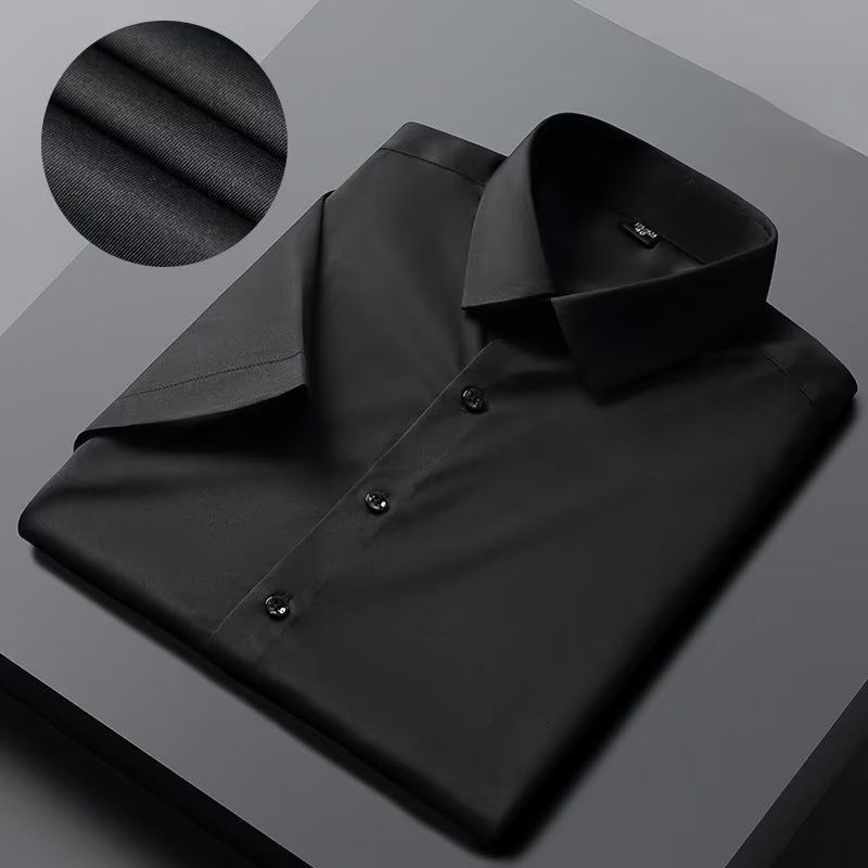 Men's Ice Silk Short Sleeve Shirt Thin Wrinkle Resistant Breathable Elastic High Quality Business White Shirt_viptrois.com