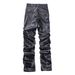 Men's Clothing Street Pleated Stacked Design Pu Leather Pants Men's Hiphop High Street Casual Slim Straight_viptrois.com
