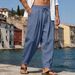 Breathable Cotton-Blend Drawstring Waist Wide-Leg Pants For Men, Comfortable Loose Fit Casual Trousers With Pockets_viptrois.com