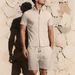 New Men's Solid Color Jacquard Shirt Casual Short Sleeve Shorts Two-piece Set_viptrois.com