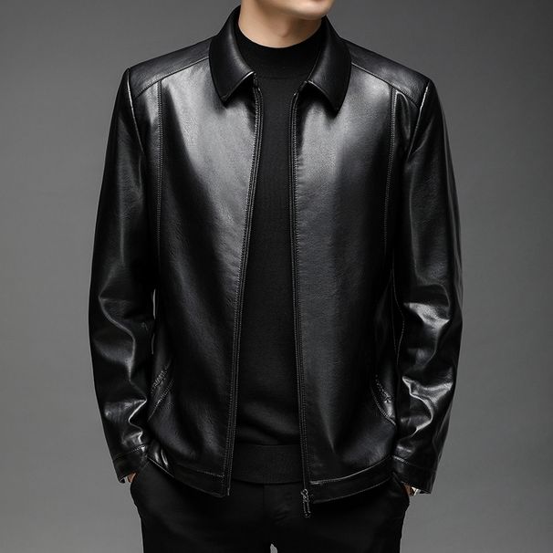 Men's Haining Genuine Leather Spring Thin Style, Lapel, Sheepskin, Business Middle-Aged Dad Jacket, New Style_viptrois.com