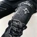 Men's Clothing European And American Men's High Street Black Jeans Men's Hand Worn Multi Patch American Style Small Feet Trendy Brand 669_viptrois.com
