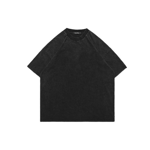 New American Style Trendy Brand Solid Color 280G Pure Cotton Base Shirt Short Sleeve Men_viptrois.com