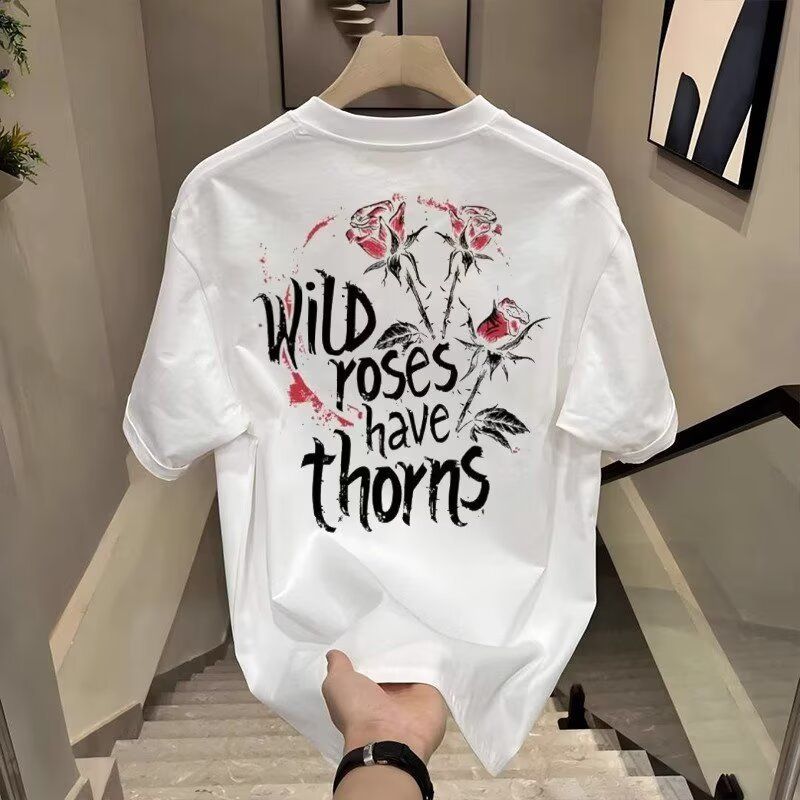 American Style Trendy Versatile Casual Half T-Shirt For Men Summer New Loose Cartoon Cotton High Street Short Sleeve Top_viptrois.com