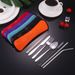 Outdoor Tableware Stainless Steel Portable Tableware Knife, Fork, Spoon, Chopsticks And Straws Seven-piece Set Tableware Storage Bag Gift Set_viptrois.com