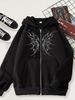 Men's Gothic Skull Print Hoodie - Black Zip Up Sweatshirt With Fleece Lining, Oversized Fit, Long Sleeve, Unisex Streetwear For Casual Wear_viptrois.com