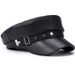 Autumn Women's PU Leather Buckle Star Beret High-end Style Large Head Circumference Face-slimming Navy Hat_viptrois.com