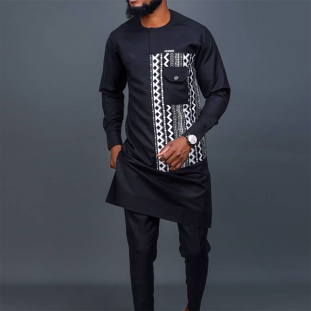Men's Moslem New Independent Hot Sale Ethnic Style Men's Suit Pocket Design Black 112300_viptrois.com