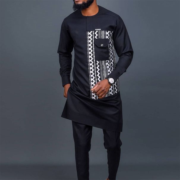 Men's Moslem New Independent Hot Sale Ethnic Style Men's Suit Pocket Design Black 112300_viptrois.com