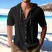 Men's Casual Hooded Shirt – 100% Cotton Breathable Short-Sleeve Beach Top With Sporty Stitching (S-XXXL, 8 Classic Colors)_viptrois.com