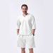 Men's Clothing Summer New Style Sweetheart Collar Casual Loose Short Sleeved Jacquard Outdoor Top Shorts Men's Suit_viptrois.com