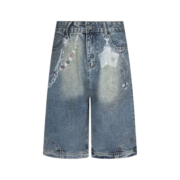 Men's Clothing Retro Seven Point Wide Leg Jeans Summer New Straight High Waist Loose Street Style Mid Length Pants_viptrois.com