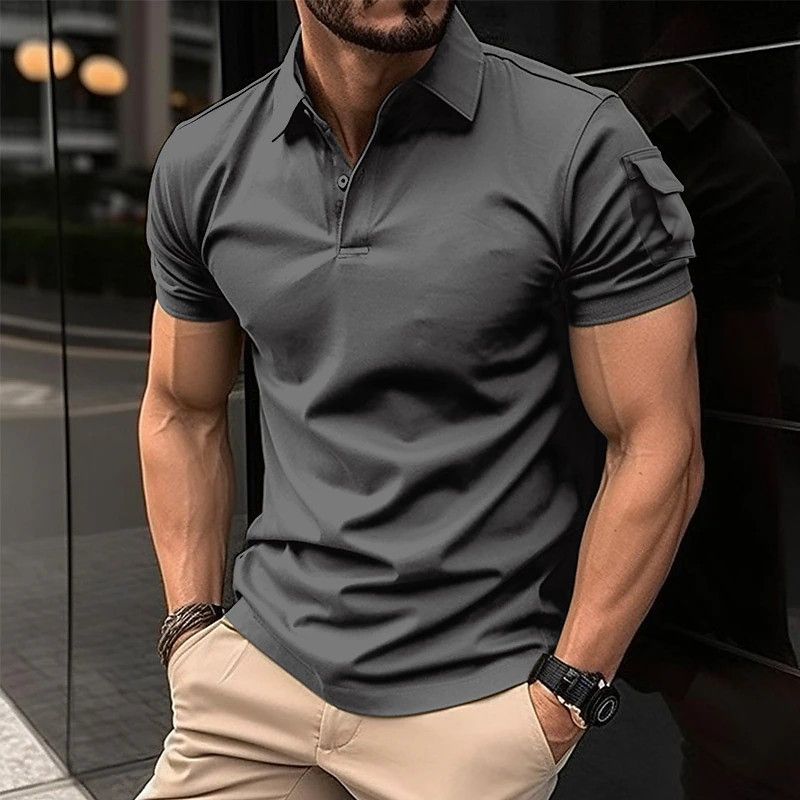 Business Men's Polo Shirt Casual Summer Short Sleeves Tops Trendy Plaid Pattern Print Button T Shirt Loose Clothes Fashion Golf Shirts_viptrois.com