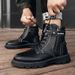 European Warm Series Autumn Winter High Top Lace-up Martin Youth Outdoor Fashion Casual Men's Side Zipper Trendy Mid-calf Leather Boots_viptrois.com