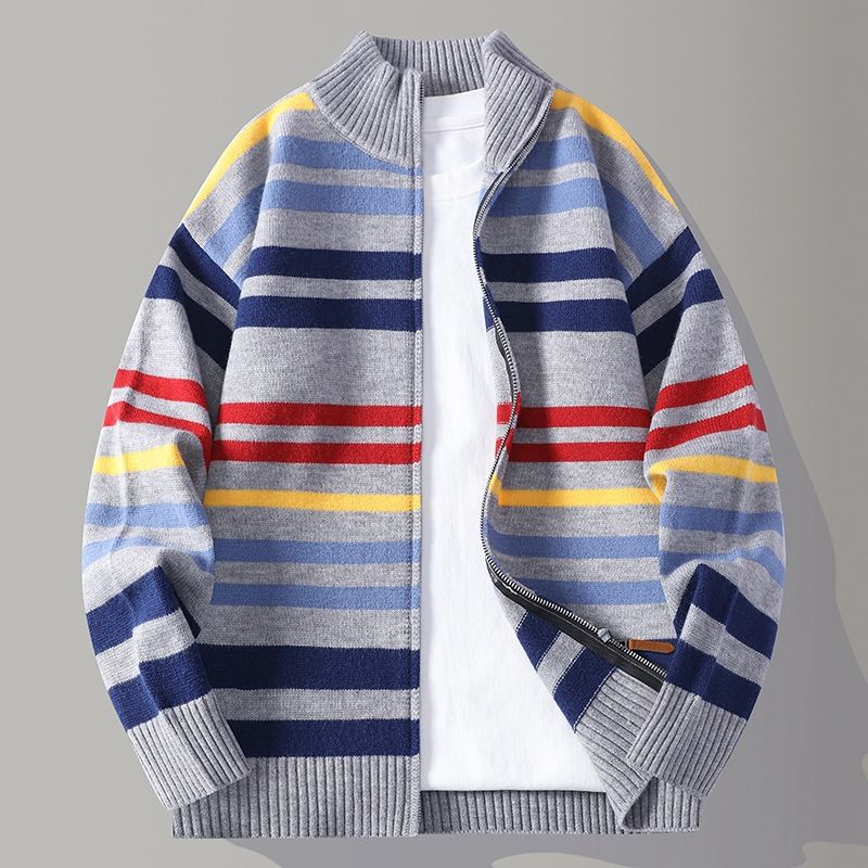 Men's Knit Cardigan – Autumn Stand Collar Sweater (Trendy Open-Front Coat, Soft Acrylic Blend, Relaxed Fit, Vintage-Inspired Layering Piece)_viptrois.com