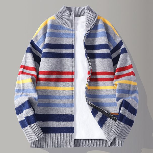 Men's Knit Cardigan – Autumn Stand Collar Sweater (Trendy Open-Front Coat, Soft Acrylic Blend, Relaxed Fit, Vintage-Inspired Layering Piece)_viptrois.com