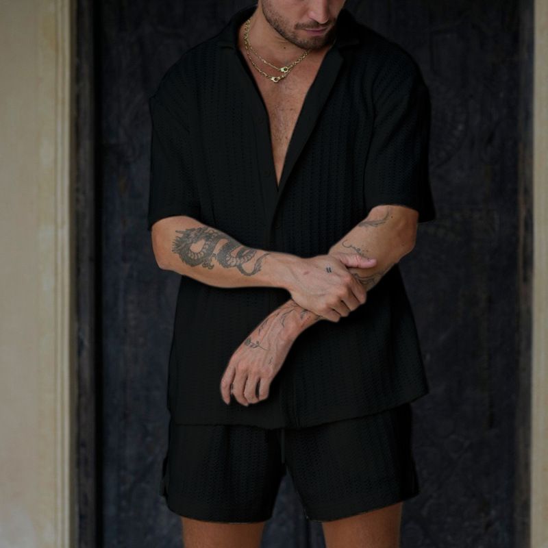 Men's Clothing Spring And Summer New Men's Commuter Suit Casual Button Shirt Short Sleeve Shorts Men_viptrois.com