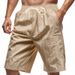 Men's Linen Shorts Loose Fit Breathable Striped Jacquard Drawstring Five Point Length Trendy Summer Shorts_viptrois.com