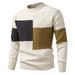 Men's Color-Block Crewneck Sweater – Soft Cotton Blend Knit Pullover For Autumn (Charcoal/Beige/Black) – Relaxed Fit Casual Daily Wear (M-XXXL)_viptrois.com