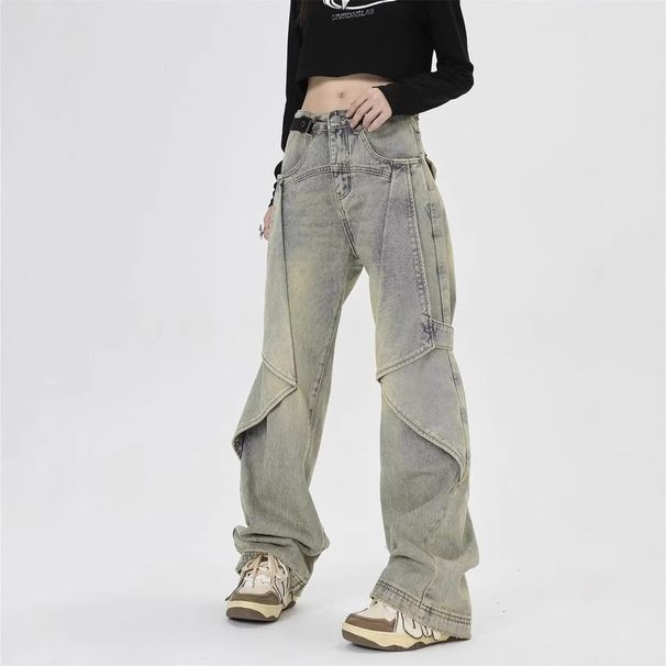 FUIV Casual Pants Men's Spring And Autumn American Washed Yellow Mud High-End Straight Wide Leg Jeans_viptrois.com