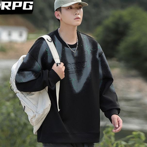 2025 Men's Spring And Autumn Trend Crew Neck Spring And Autumn Sweater Clothes Trendy Brand Versatile Loose Long Sleeve Top_viptrois.com