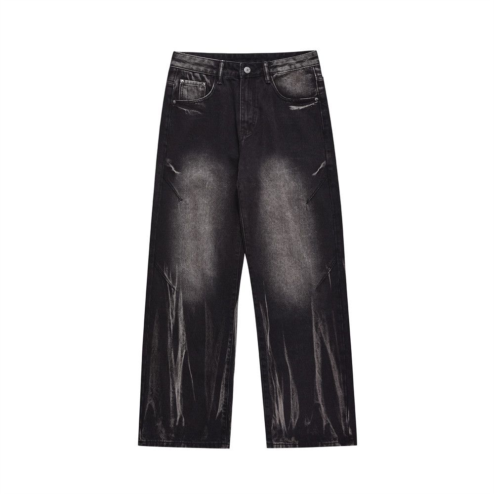 Washed Vintage Jeans For Men, Ins Trendy Brand, Street Style, Loose Design, Tie-Dye, Straight-Leg, Wide-Leg,_viptrois.com