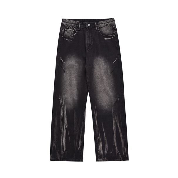 Washed Vintage Jeans For Men, Ins Trendy Brand, Street Style, Loose Design, Tie-Dye, Straight-Leg, Wide-Leg,_viptrois.com
