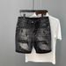 Men's Clothing Ins Trendy Big Hole Denim Shorts Summer New Style Personalized Patch Ink Splash High Street Slim Pants_viptrois.com
