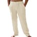 Men's Clothing Men's Casual Linen Patch Pocket Loose Drawstring Straight Summer Beach Yoga Pants_viptrois.com