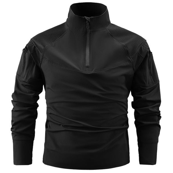 Men's Clothing Quick-Dry Long Sleeve Zip-Up Hoodie With Stand Collar – Lightweight & Breathable For Outdoor & Casual Wear (Black, Khaki, Army Green)_viptrois.com