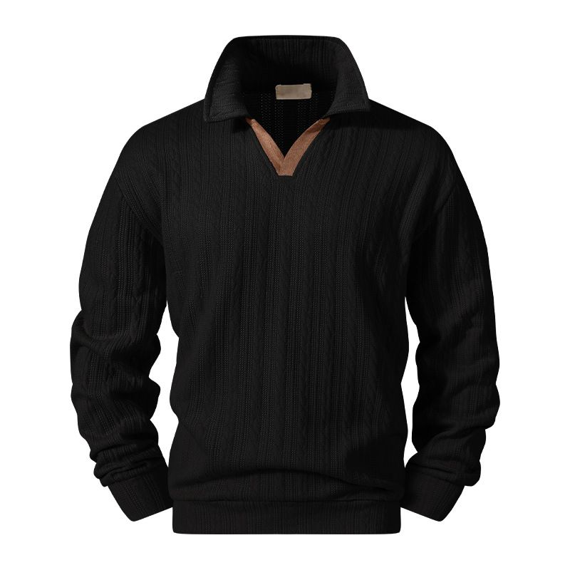 Men's Clothing Men's V-Neck Pullover Sweatshirt – Stylish Casual Long Sleeve Top With Lapel Collar For Everyday Wear (S-3XL, Black/Khaki/Brown)_viptrois.com