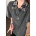American Fake Two-piece Plaid Splicing Short-sleeved Men's And Women's Front Shoulder Polo Shirt T-shirt Cleanfit With Five-and-a-half Sleeves_viptrois.com