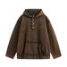 American High Street Washed Vintage Hoodie For Men, Worn-out Color, Frayed Edges, Half Button Design, Loose Fit_viptrois.com