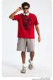 Auspicious Snake Zodiac Printed Men's Short-sleeved T-shirt Red Festive Pure Cotton Men's T_viptrois.com