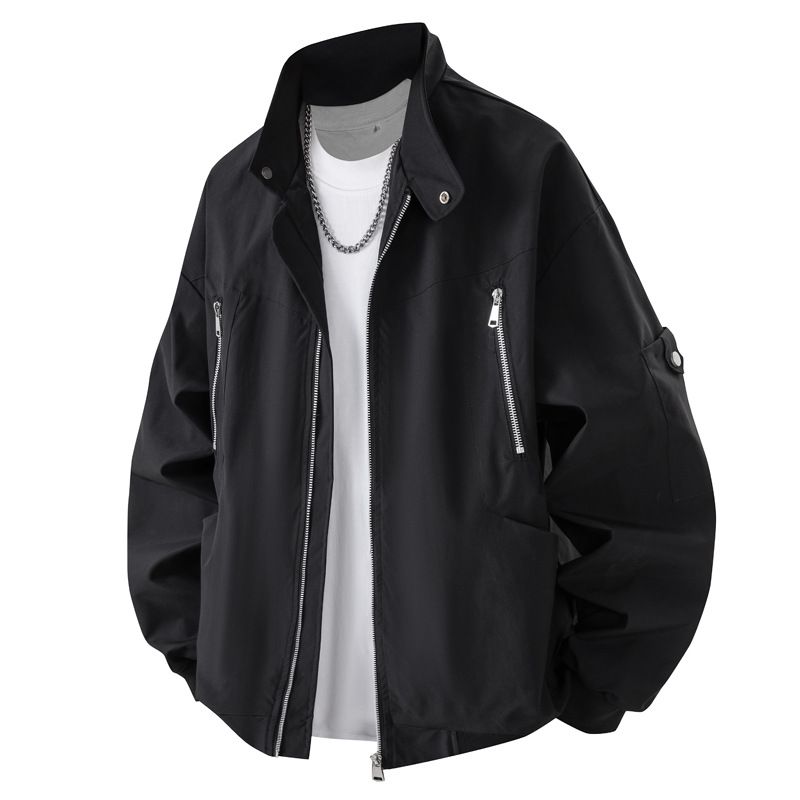American High Street Stand-up Collar Jacket Men's Spring And Autumn Trendy Brand Zipper Design Baseball Jacket_viptrois.com