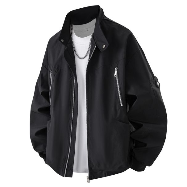 American High Street Stand-up Collar Jacket Men's Spring And Autumn Trendy Brand Zipper Design Baseball Jacket_viptrois.com