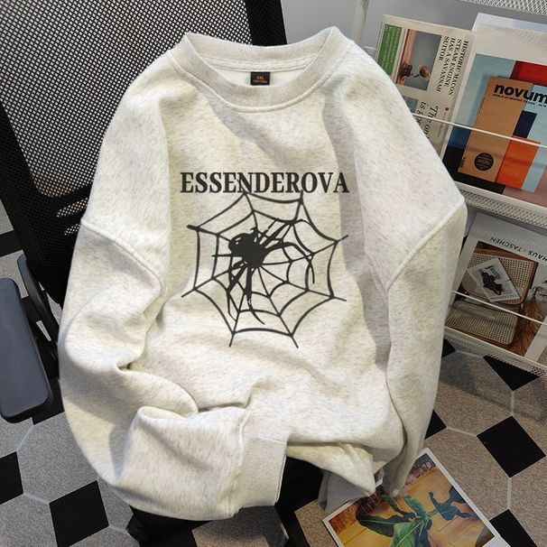 American Early Autumn New Loose Cotton Jumper Spider Print Crew Neck Sweater High Street Hip Hop Ins On Clothes_viptrois.com