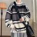 Pure Sping And Autumn Tendy Loose Lazy Style Round Neck Sweate Fo Men Japanese Reto Ins Stiped Colo Block Base_viptrois.com