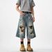 Men's Clothing Retro Niche High Street Ripped Denim Cropped Trousers For Men And Women Loose Casual Drape_viptrois.com