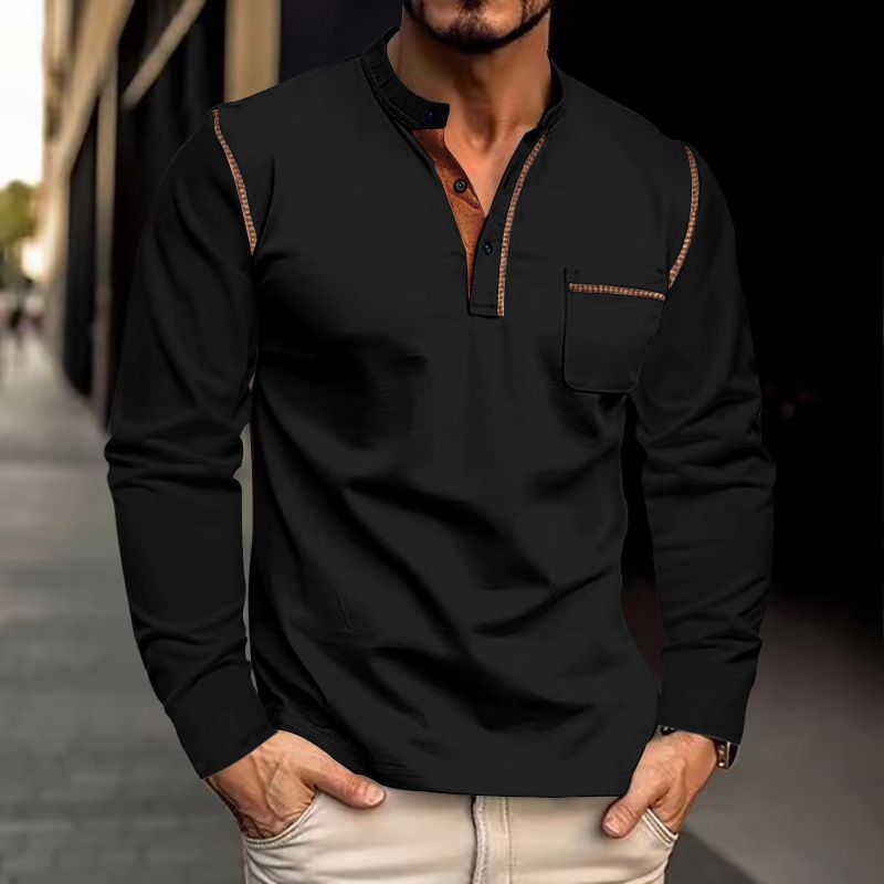 Men's Clothing Spring And Summer Men's Long Sleeved Stand Up Collar Polo Shirt Sweater Men's Bottoming Top_viptrois.com