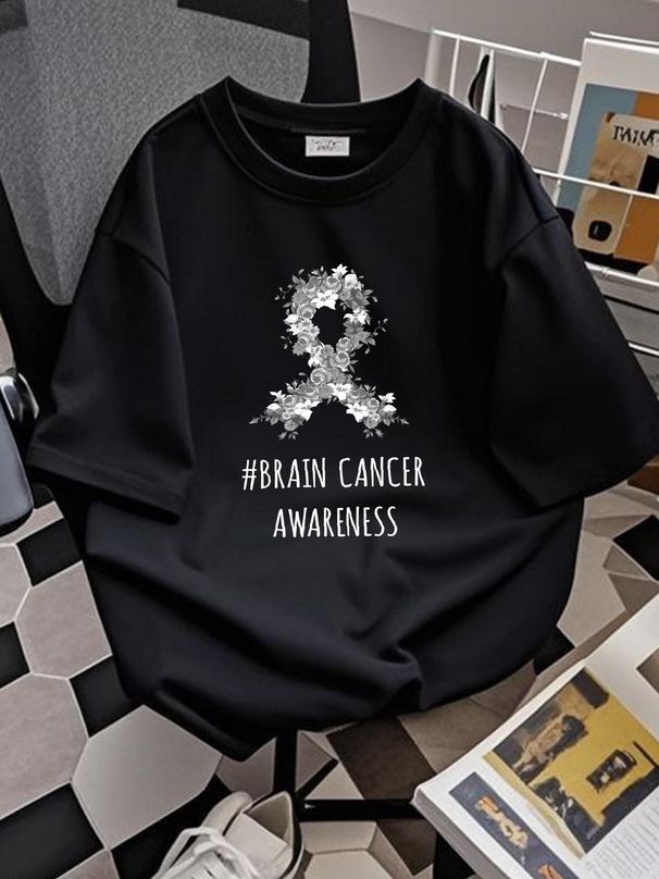 Brain Cancer Awareness Shirt Brain Cancer T-Shirt Unisex T-shirt Stretched Casual Graphic Summer Breathable Slightly Top For Everyday Wear_viptrois.com