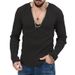 Men's Clothing Trend Spring And Autumn Deep V Neck Men's New Solid Color Knitted Long Sleeved Shirt_viptrois.com