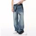 Men's Clothing | 2024 Summer New Products Retro Washed Blue Niche Design Graffiti Jeans_viptrois.com