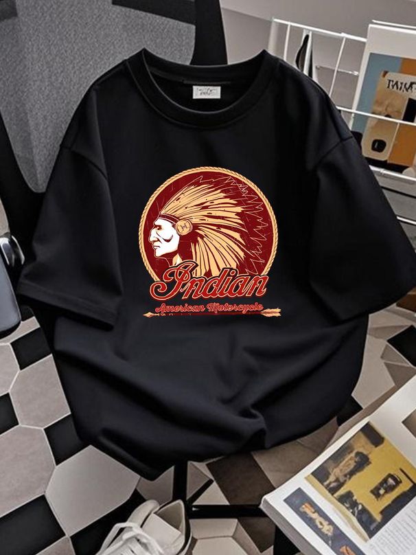 Indian American Motorcycles Biker Headdress Personalised Unisex.Adult T Shirt Summer Versatile Breathable Soft Slightly Graphic Homme_viptrois.com