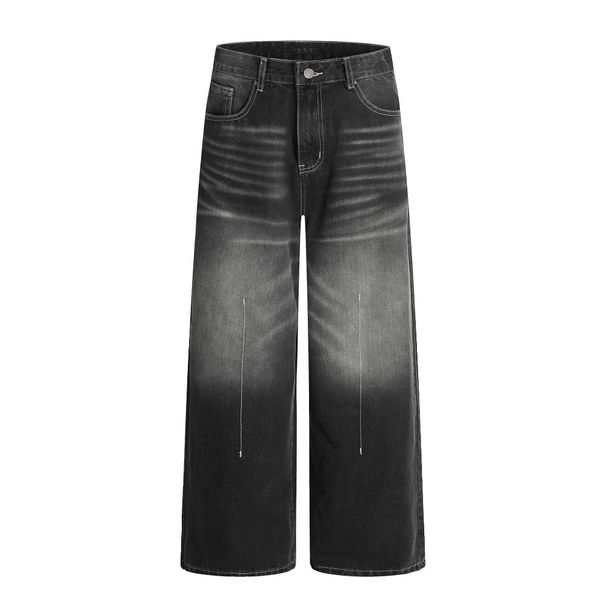 Vintage Washed White Denim Wide-Leg Men's Design Sense Spray Paint Vibe Trendy Brand High Street Casual Loose Straight_viptrois.com