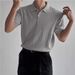 Men's Clothing Gray Twisted Short Sleeved Knitted POLO Shirt Summer Fitness Slim Stretch T Shirt Lapel Retro Top_viptrois.com
